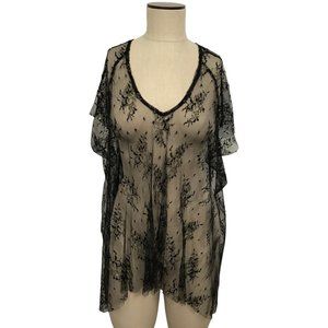 NWT Womens Size Medium Millau Black Golden Floral Sheer Blouse Top